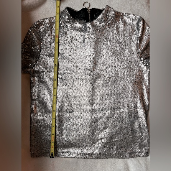 NWOT Zara silver Sequin top with zip up back size Small - Picture 6 of 6